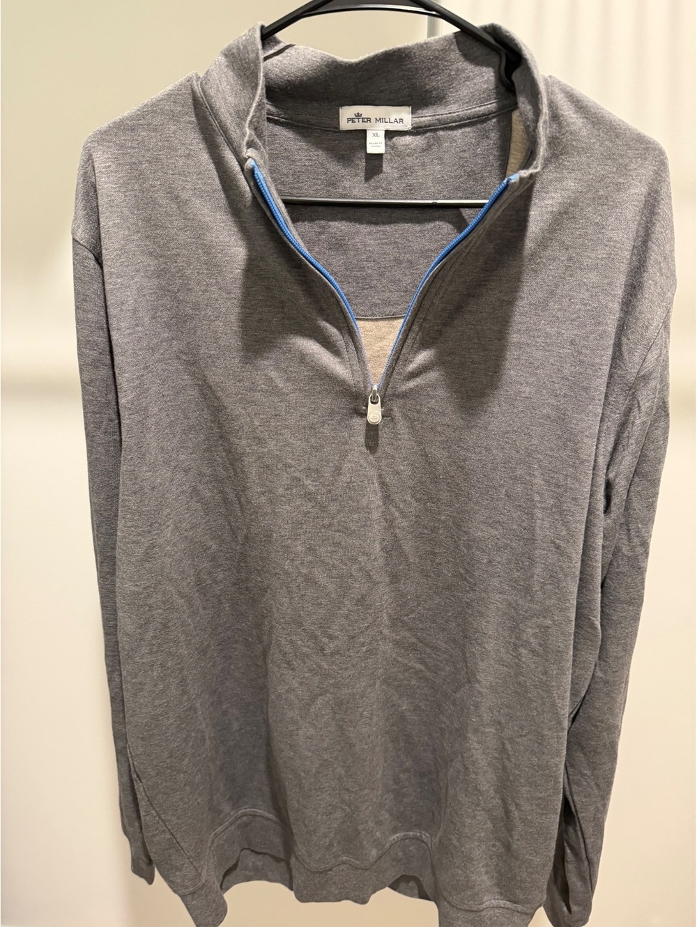 Gray Peter Millar quarter-zip with blue trim